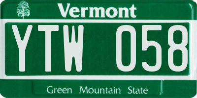VT license plate YTW058