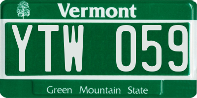 VT license plate YTW059