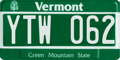 VT license plate YTW062