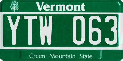 VT license plate YTW063