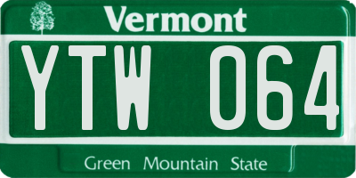 VT license plate YTW064