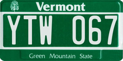 VT license plate YTW067