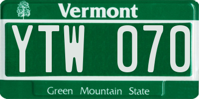 VT license plate YTW070