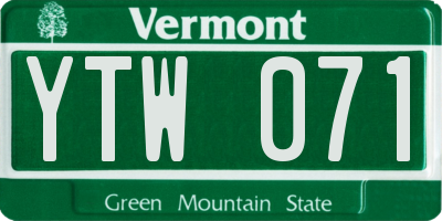 VT license plate YTW071
