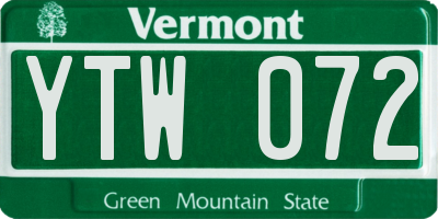 VT license plate YTW072