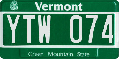 VT license plate YTW074