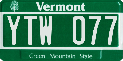 VT license plate YTW077