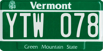 VT license plate YTW078