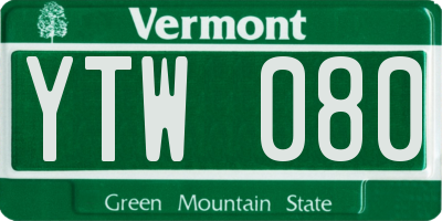 VT license plate YTW080