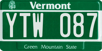 VT license plate YTW087