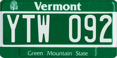 VT license plate YTW092