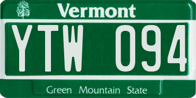 VT license plate YTW094
