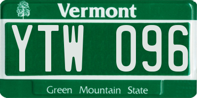 VT license plate YTW096