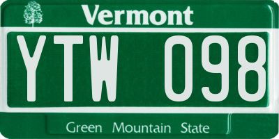 VT license plate YTW098