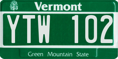 VT license plate YTW102