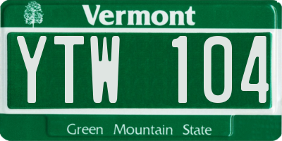 VT license plate YTW104