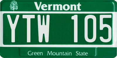 VT license plate YTW105
