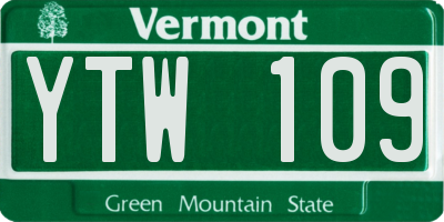 VT license plate YTW109