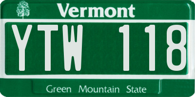 VT license plate YTW118