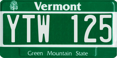 VT license plate YTW125