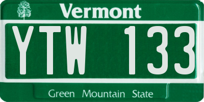 VT license plate YTW133