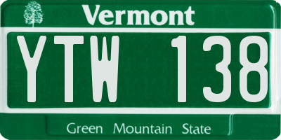 VT license plate YTW138