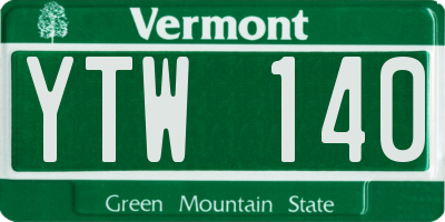 VT license plate YTW140