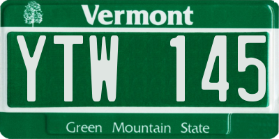 VT license plate YTW145