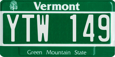 VT license plate YTW149