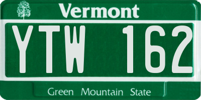 VT license plate YTW162
