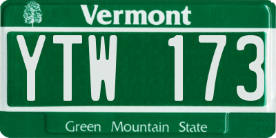 VT license plate YTW173