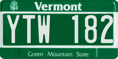 VT license plate YTW182