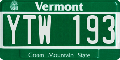 VT license plate YTW193