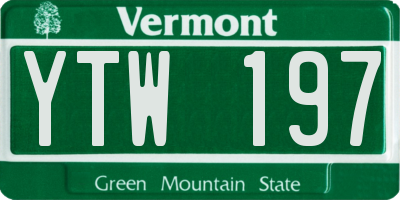 VT license plate YTW197