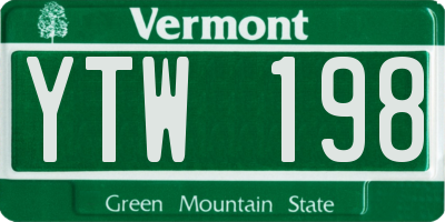 VT license plate YTW198