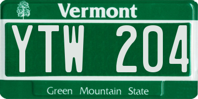 VT license plate YTW204