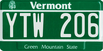 VT license plate YTW206