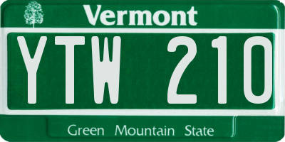 VT license plate YTW210