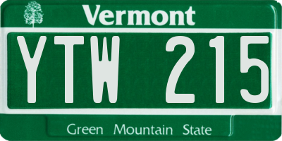 VT license plate YTW215