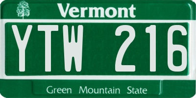 VT license plate YTW216