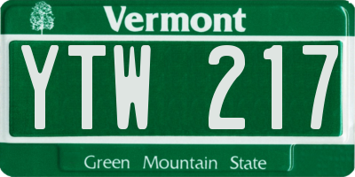 VT license plate YTW217