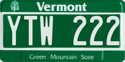 VT license plate YTW222