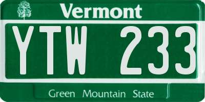 VT license plate YTW233