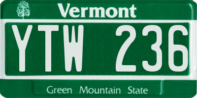 VT license plate YTW236