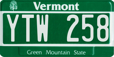 VT license plate YTW258
