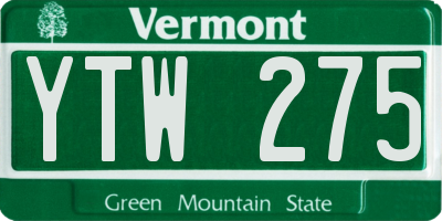 VT license plate YTW275
