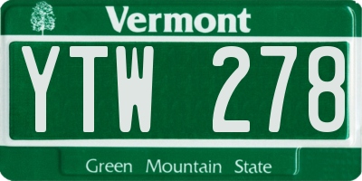 VT license plate YTW278