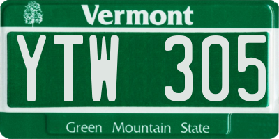 VT license plate YTW305
