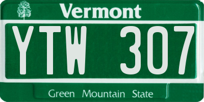 VT license plate YTW307
