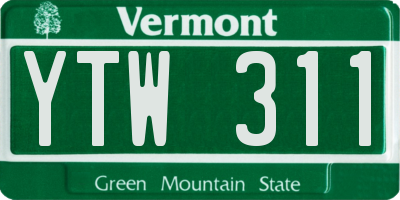 VT license plate YTW311